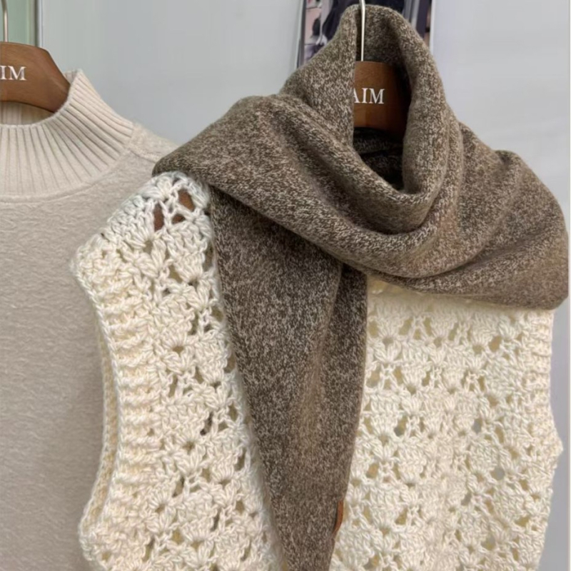 Șal triunghiular unisex, acrilic/ lână sintetică, țesătură warp knitting, model de potrivire a culorilor, păstrează căldura, pentru toate anotimpurile