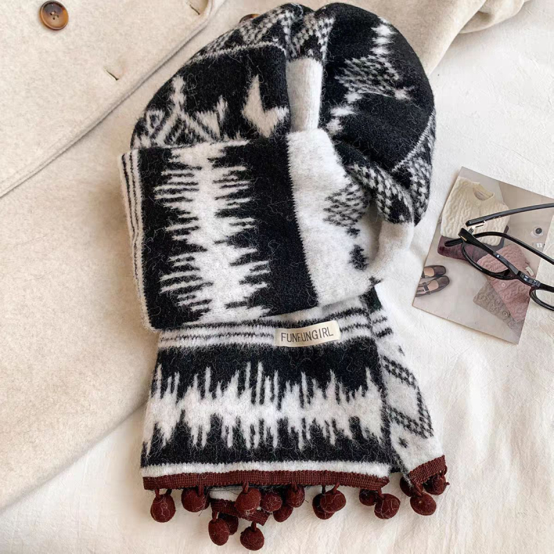 Шал от вълнена смес, warp knitting – зима, топъл, удължен дизайн, градски стил