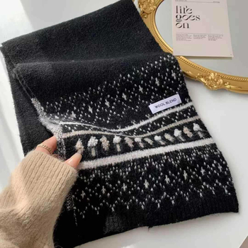 Zimski ženski pleteni šal od vunene smjese, ravno tkanje, toplo, srednje dugačak, britanski retro stil