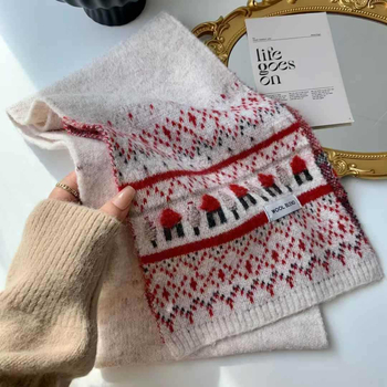 Zimski ženski pleteni šal od vunene smjese, ravno tkanje, toplo, srednje dugačak, britanski retro stil