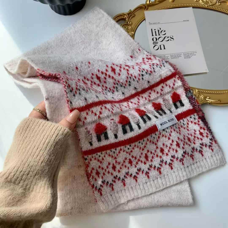 Zimski ženski pleteni šal od vunene smjese, ravno tkanje, toplo, srednje dugačak, britanski retro stil