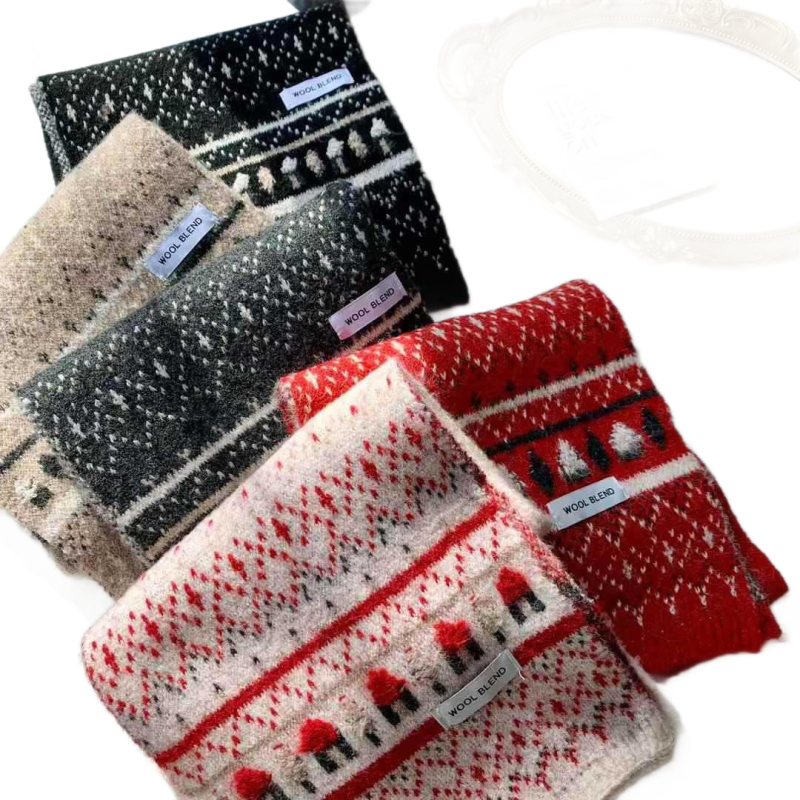 Zimski ženski pleteni šal od vunene smjese, ravno tkanje, toplo, srednje dugačak, britanski retro stil