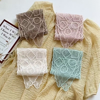 Bentiță de păr dantelată și eșarfă cu broderie, 100% poliester, dantelă, stil coreean, accesorii elegante și versatile