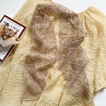 Bentiță de păr dantelată și eșarfă cu broderie, 100% poliester, dantelă, stil coreean, accesorii elegante și versatile