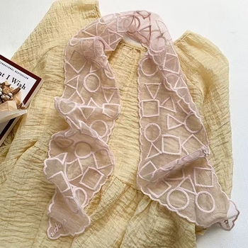 Bentiță de păr dantelată și eșarfă cu broderie, 100% poliester, dantelă, stil coreean, accesorii elegante și versatile