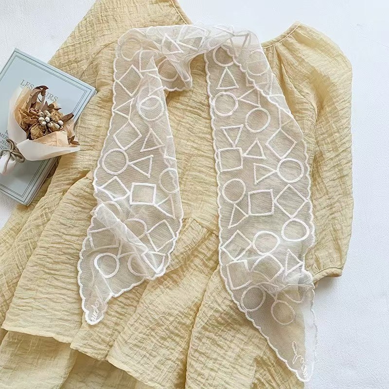 Bentiță de păr dantelată și eșarfă cu broderie, 100% poliester, dantelă, stil coreean, accesorii elegante și versatile