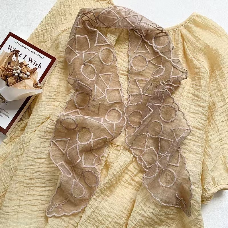 Bentiță de păr dantelată și eșarfă cu broderie, 100% poliester, dantelă, stil coreean, accesorii elegante și versatile