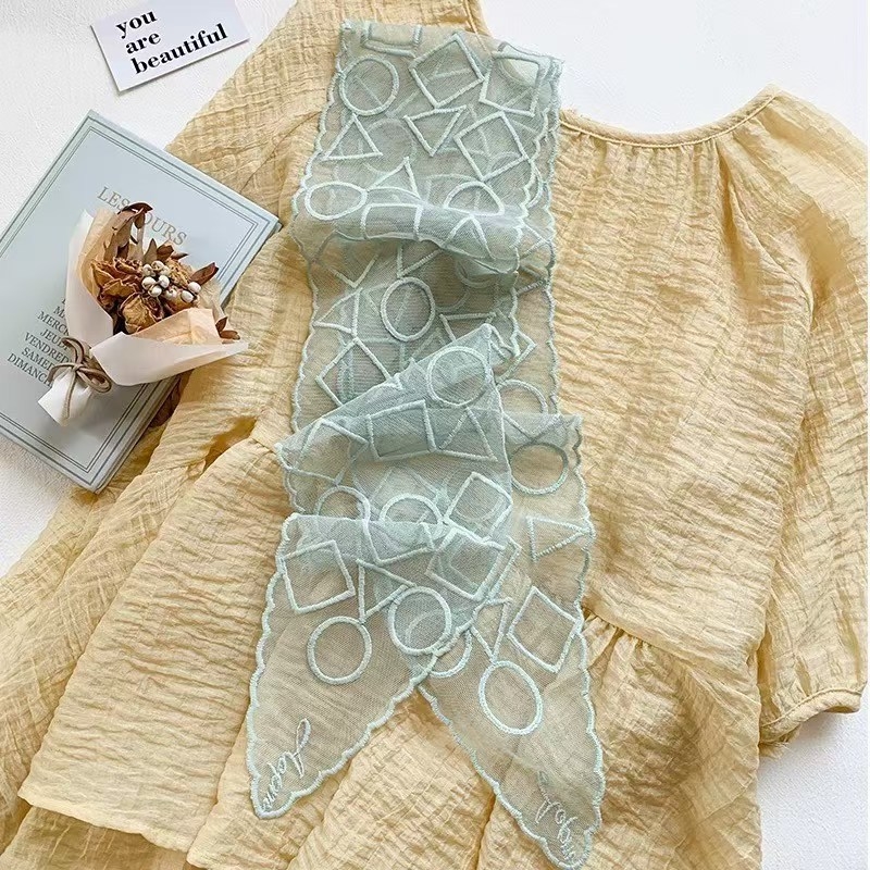 Bentiță de păr dantelată și eșarfă cu broderie, 100% poliester, dantelă, stil coreean, accesorii elegante și versatile