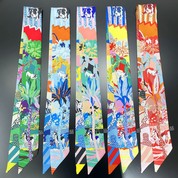 Šal od umjetne svile s dugom vrpcom za ručku torbe, twill tkanina, ispis i tie-dye, ljeto