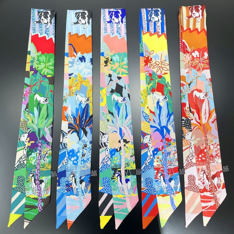 Šal od umjetne svile s dugom vrpcom za ručku torbe, twill tkanina, ispis i tie-dye, ljeto