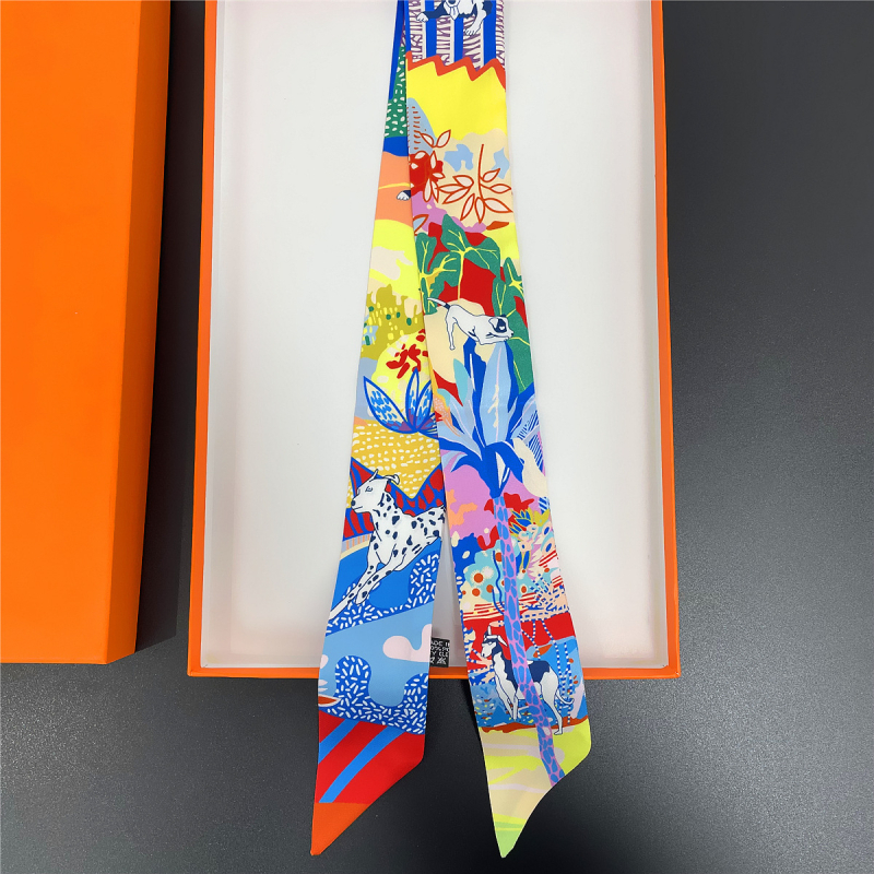 Šal od umjetne svile s dugom vrpcom za ručku torbe, twill tkanina, ispis i tie-dye, ljeto