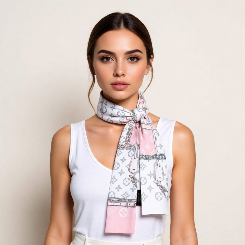 Șal din mătase cu țesătură twill, stil franțuzesc, subțire și lung, aer literar retro; Primăvară, origine Hangzhou