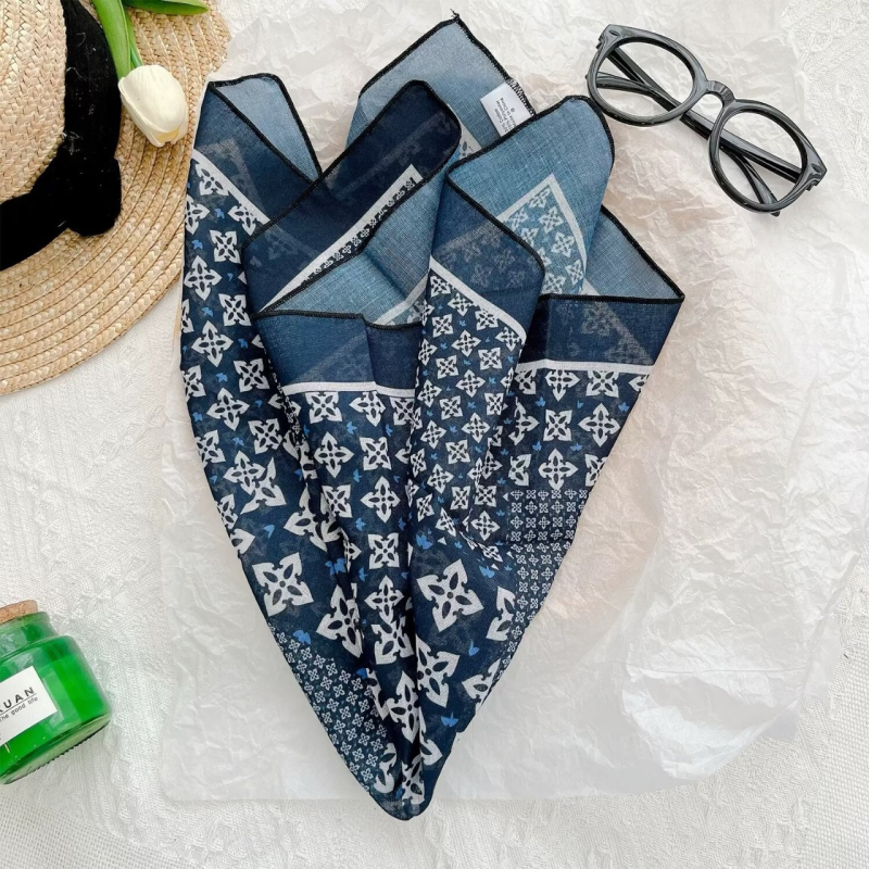 Șal pătrat din bumbac și in cu amestec de cânepă, țesătură simplă, modă de vară