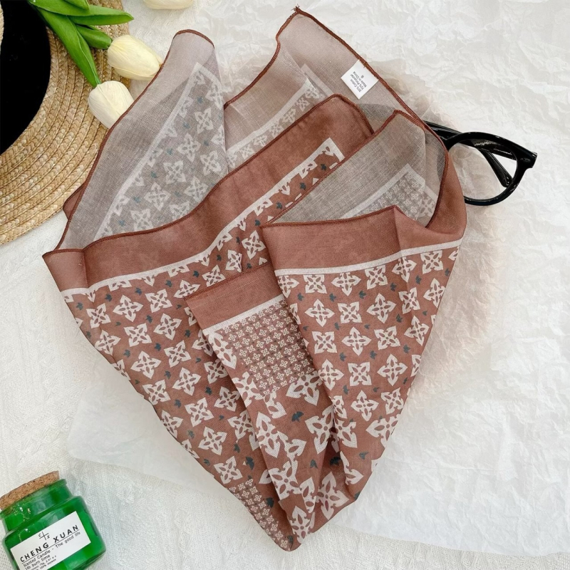 Șal pătrat din bumbac și in cu amestec de cânepă, țesătură simplă, modă de vară