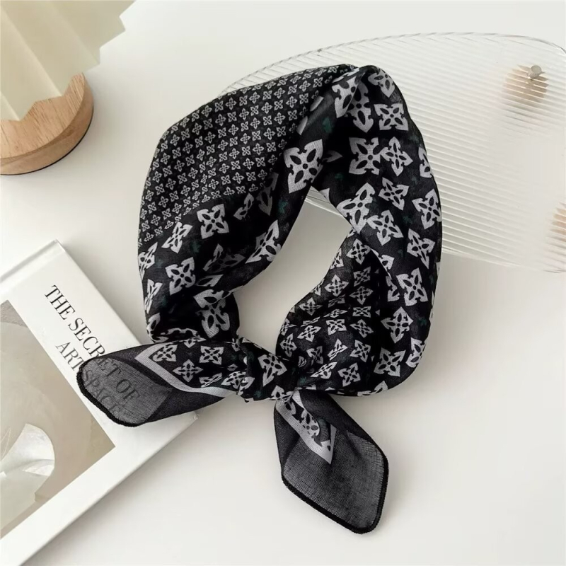 Șal pătrat din bumbac și in cu amestec de cânepă, țesătură simplă, modă de vară