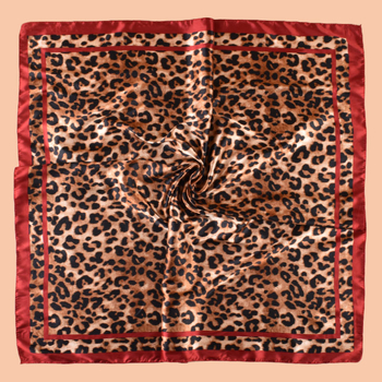 Șal pătrat de satin cu imprimeu leopard și margine, țesătură simplă