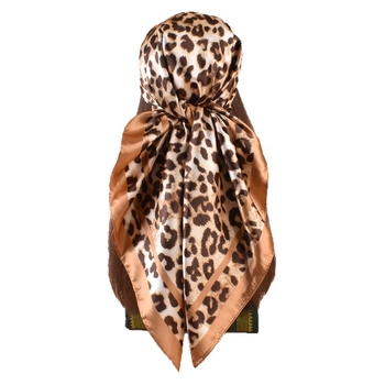 Șal pătrat de satin cu imprimeu leopard și margine, țesătură simplă
