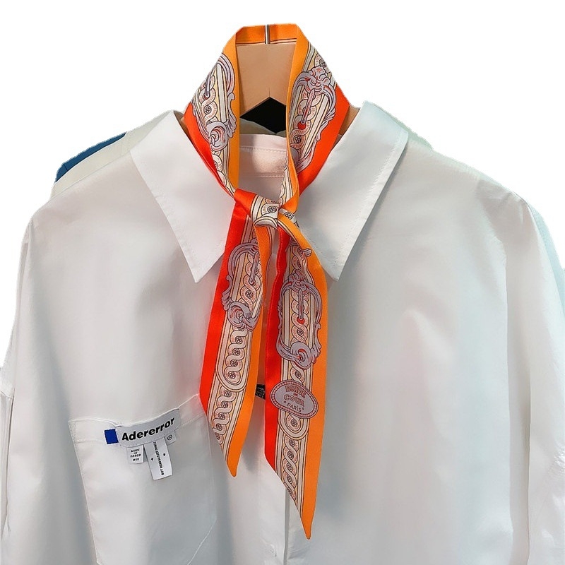 Šal u korejskom stilu s trakama za torbe i nošenje na glavi, otisnuti sintetički svila, 100% poliester, twill tkanina, modni OL