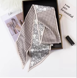 Șal subțire pentru păr din satin, cu funda, Hanqi, stil de vară, poliester