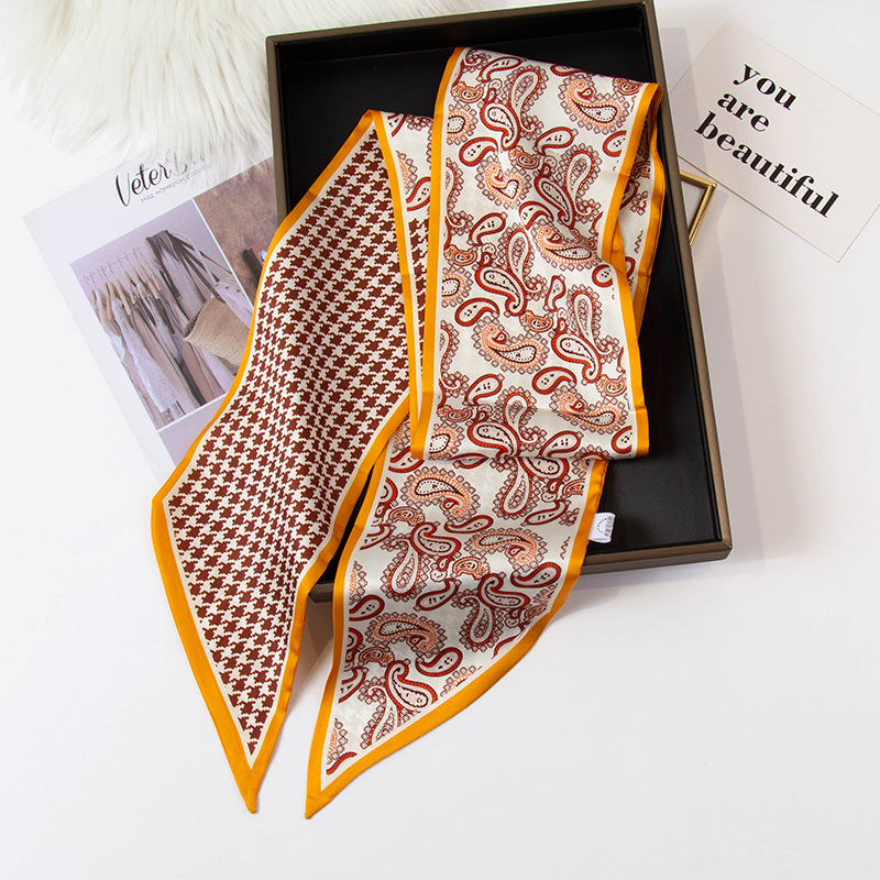 Șal subțire pentru păr din satin, cu funda, Hanqi, stil de vară, poliester