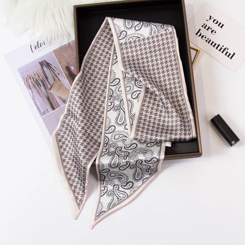 Șal subțire pentru păr din satin, cu funda, Hanqi, stil de vară, poliester