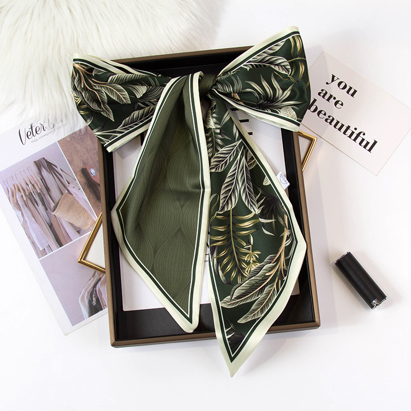 Șal subțire pentru păr din satin, cu funda, Hanqi, stil de vară, poliester