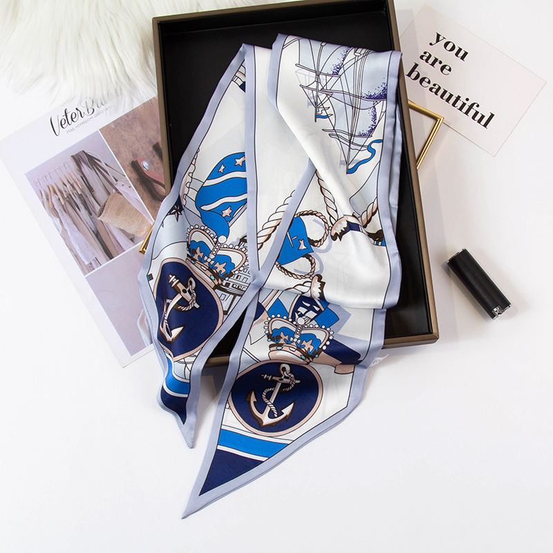 Șal subțire pentru păr din satin, cu funda, Hanqi, stil de vară, poliester