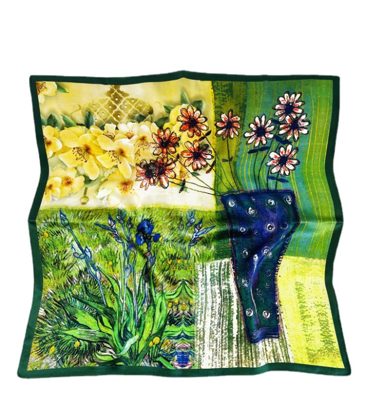 Svileni šal, kvadratnog oblika, originalni dizajn, 100% svila, glatko tkanje, tiska i raspršivanje cvijeća