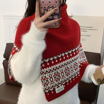 Unisex πολυεστερικό πλεκτό σάλι με ψηλό γιακά, σε στυλ κάπ, απλή ύφανση, χρωματικό συντονισμό, διατηρεί τη ζεστασιά