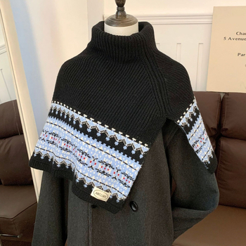 Unisex πολυεστερικό πλεκτό σάλι με ψηλό γιακά, σε στυλ κάπ, απλή ύφανση, χρωματικό συντονισμό, διατηρεί τη ζεστασιά