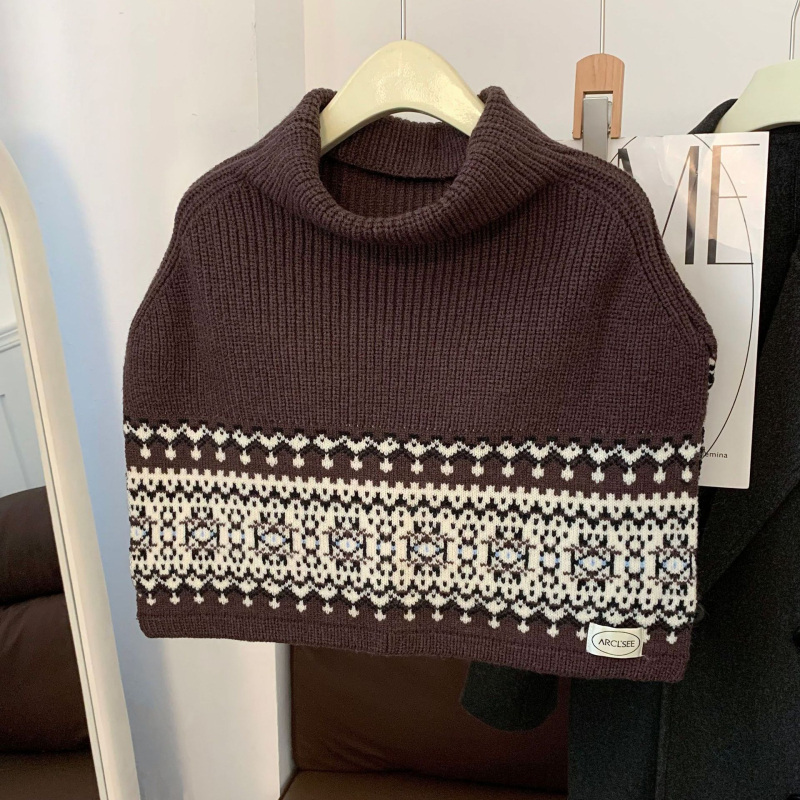 Unisex πολυεστερικό πλεκτό σάλι με ψηλό γιακά, σε στυλ κάπ, απλή ύφανση, χρωματικό συντονισμό, διατηρεί τη ζεστασιά