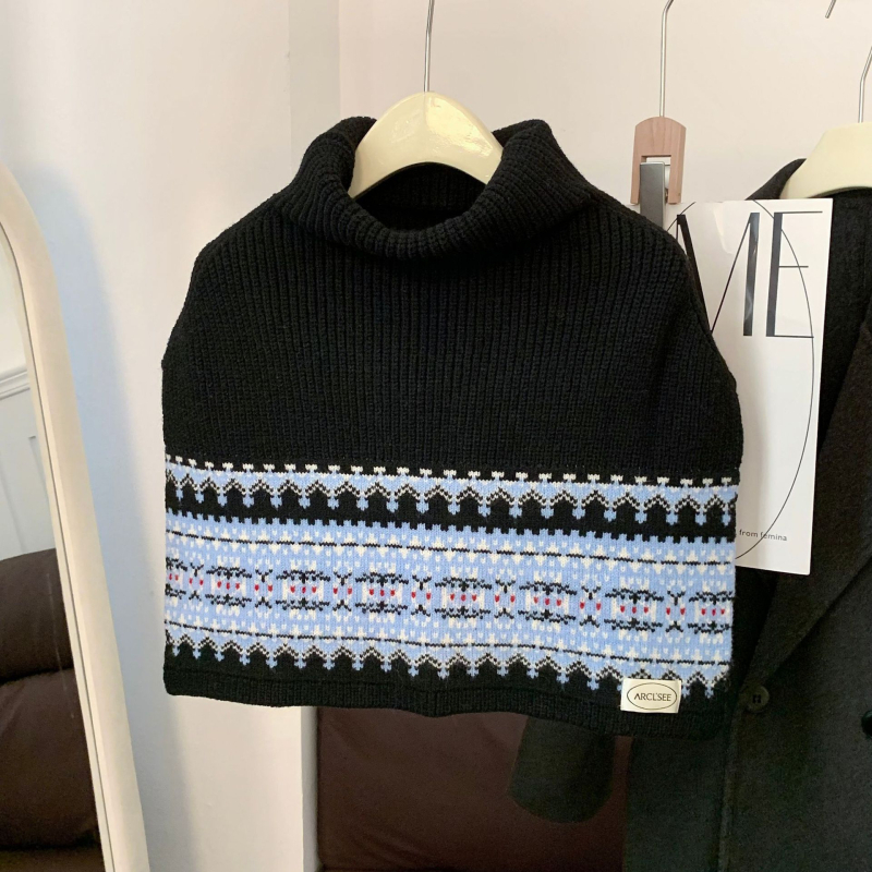 Unisex πολυεστερικό πλεκτό σάλι με ψηλό γιακά, σε στυλ κάπ, απλή ύφανση, χρωματικό συντονισμό, διατηρεί τη ζεστασιά