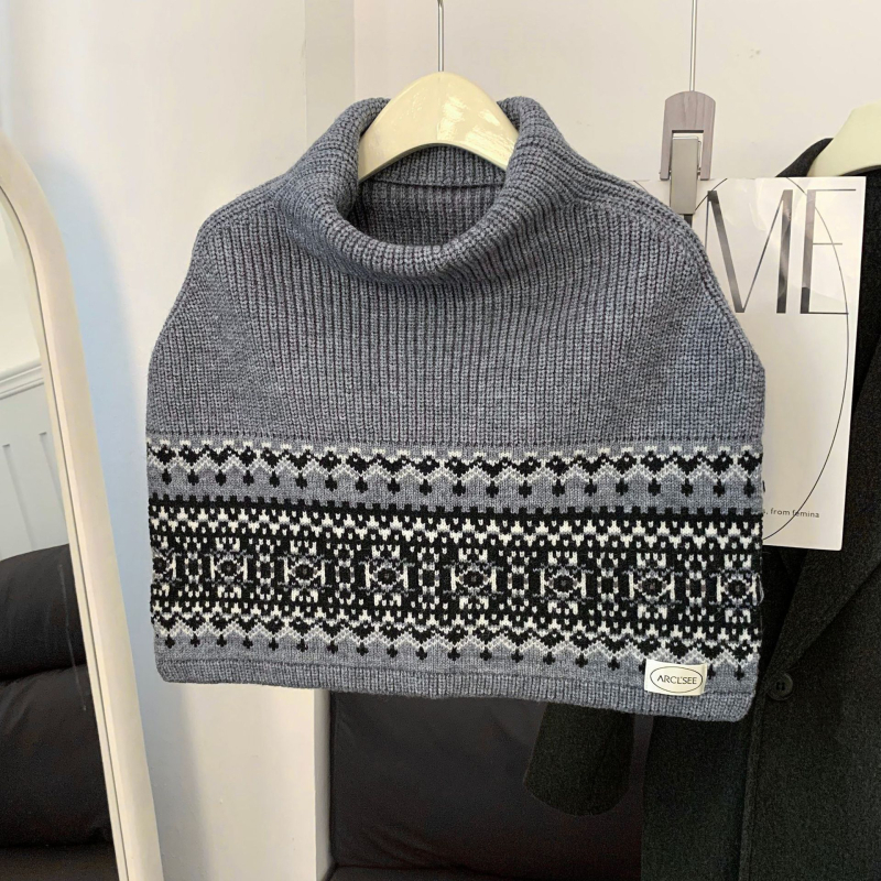 Unisex πολυεστερικό πλεκτό σάλι με ψηλό γιακά, σε στυλ κάπ, απλή ύφανση, χρωματικό συντονισμό, διατηρεί τη ζεστασιά