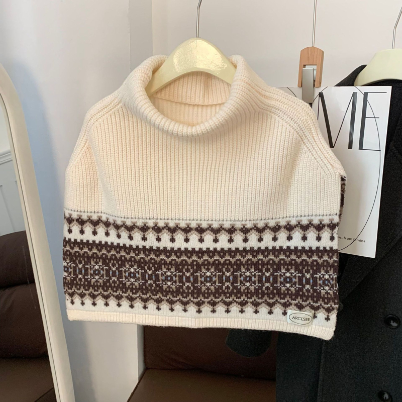 Unisex πολυεστερικό πλεκτό σάλι με ψηλό γιακά, σε στυλ κάπ, απλή ύφανση, χρωματικό συντονισμό, διατηρεί τη ζεστασιά