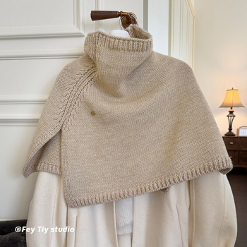 Pelerină-șal tricotat cu glugă pentru femei, căldură de iarnă, material amestec, tricotaj warp, guler înalt