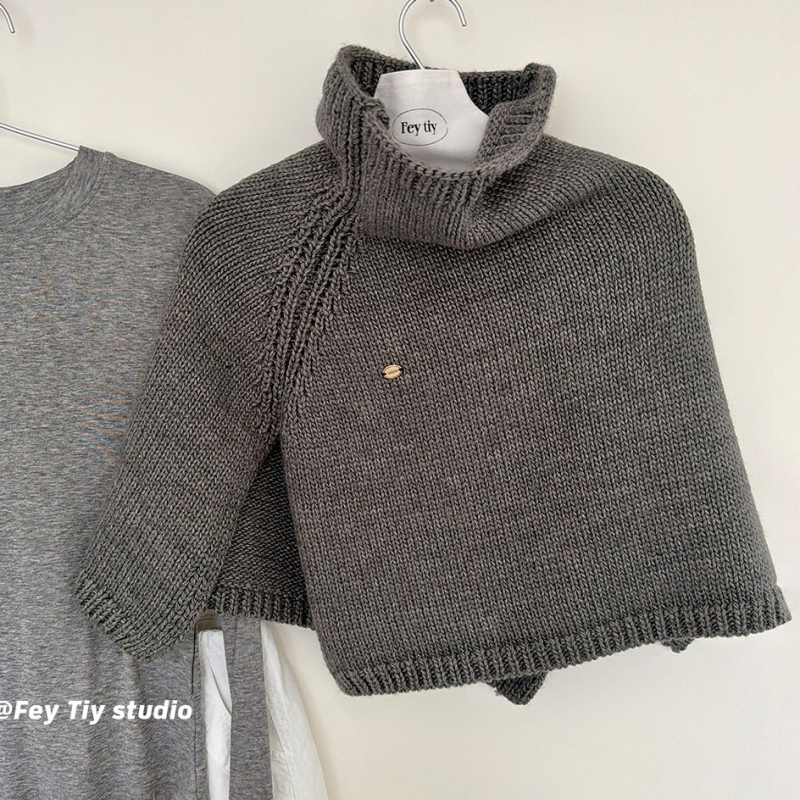 Pelerină-șal tricotat cu glugă pentru femei, căldură de iarnă, material amestec, tricotaj warp, guler înalt