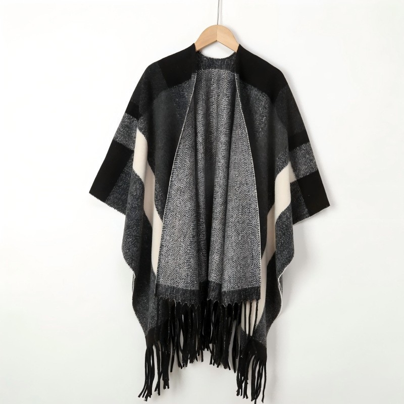 Женски кашмирен шал, модел с блокове, ретро етно стил, топъл