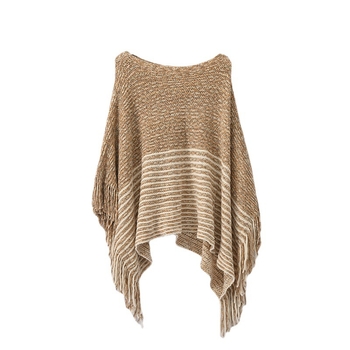 Pleten pončo od chenille pređe s izrezom na boat-neck, resice, nordijski stil, topao šal