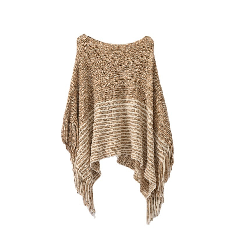 Pleten pončo od chenille pređe s izrezom na boat-neck, resice, nordijski stil, topao šal