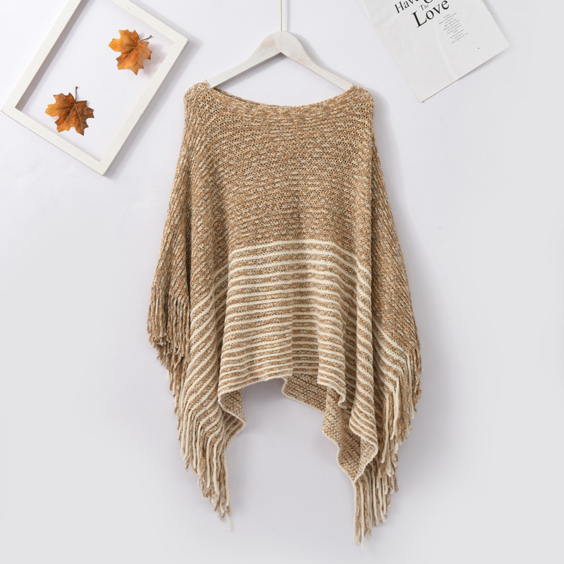 Pleten pončo od chenille pređe s izrezom na boat-neck, resice, nordijski stil, topao šal