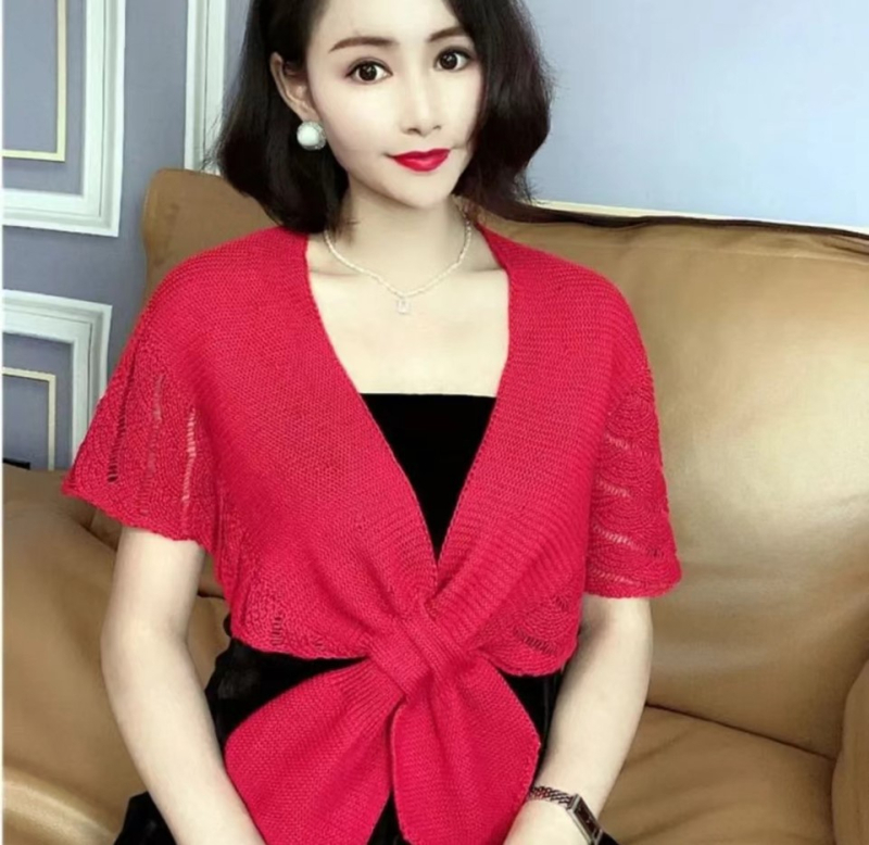 Șal tricotat pentru femei — pelerină cu coadă de pește, înfășurare la umeri, model monocrom, tricot vară-primăvară-toamnă