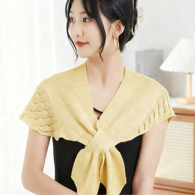 Șal tricotat pentru femei — pelerină cu coadă de pește, înfășurare la umeri, model monocrom, tricot vară-primăvară-toamnă