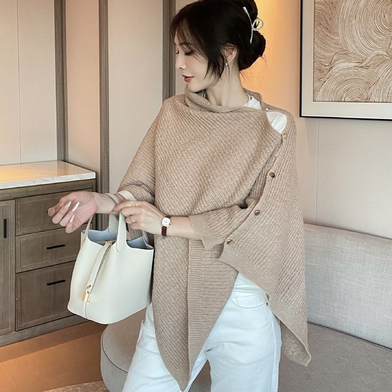 Дамски плетен шал-пелерина, топло външно облекло за зима–пролет–есен, елегантен стил