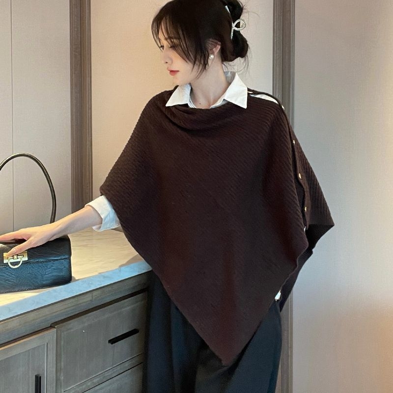 Дамски плетен шал-пелерина, топло външно облекло за зима–пролет–есен, елегантен стил