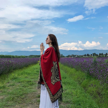 Șal: stil etnic, cald și versatil (Material: imitație de cașmir; Țesătură: warp knitting; Procesare: jacquard; Model: potriveire cromatică)