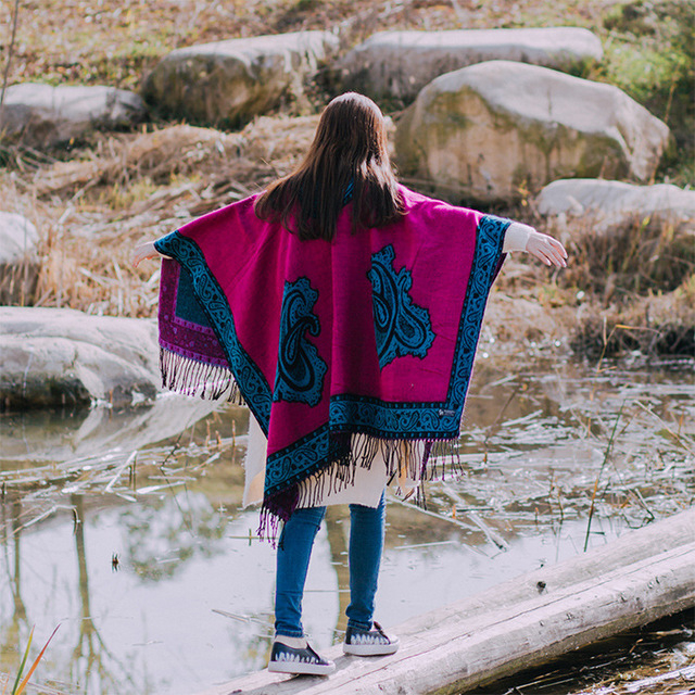 Șal: stil etnic, cald și versatil (Material: imitație de cașmir; Țesătură: warp knitting; Procesare: jacquard; Model: potriveire cromatică)