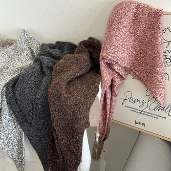 Триъгълен вълнен шал, плетен, точкова шарка, запазва топлината, за зима и есен