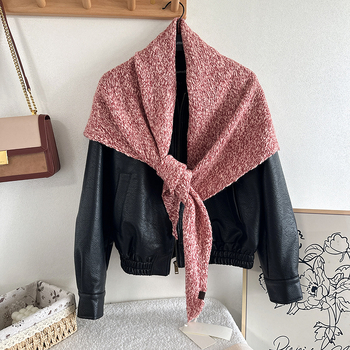 Триъгълен вълнен шал, плетен, точкова шарка, запазва топлината, за зима и есен