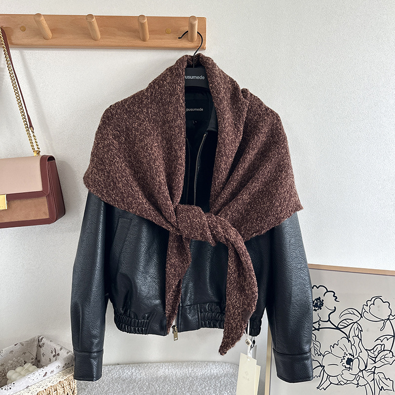 Триъгълен вълнен шал, плетен, точкова шарка, запазва топлината, за зима и есен