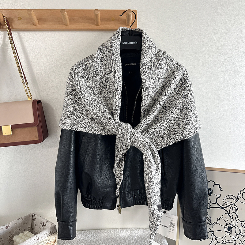 Триъгълен вълнен шал, плетен, точкова шарка, запазва топлината, за зима и есен